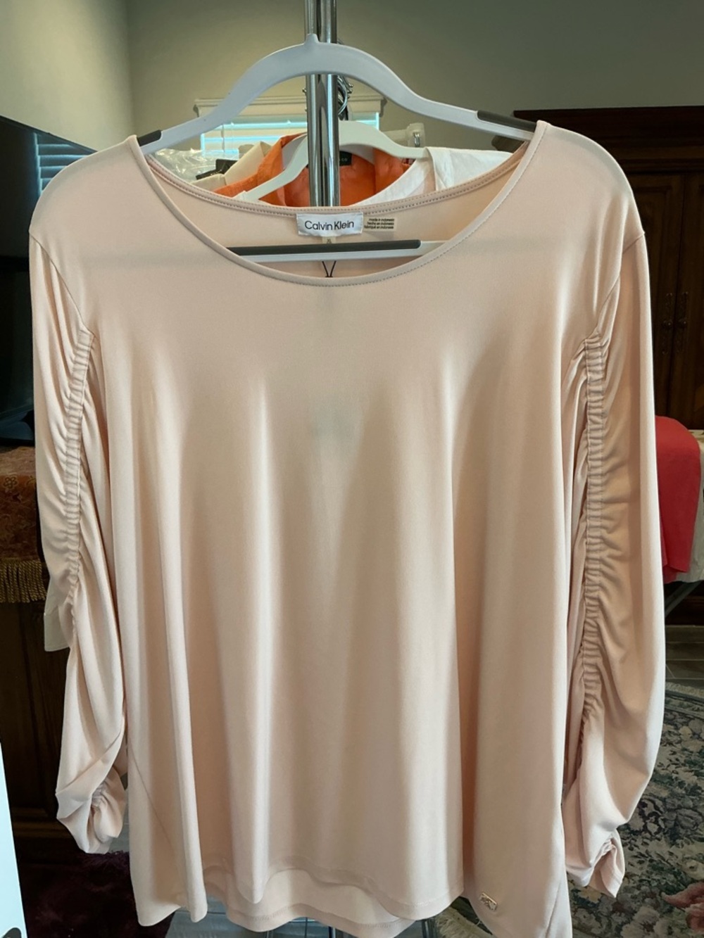 Calvin Klein Women's Blush Ruched Long Sleeve Top no offers